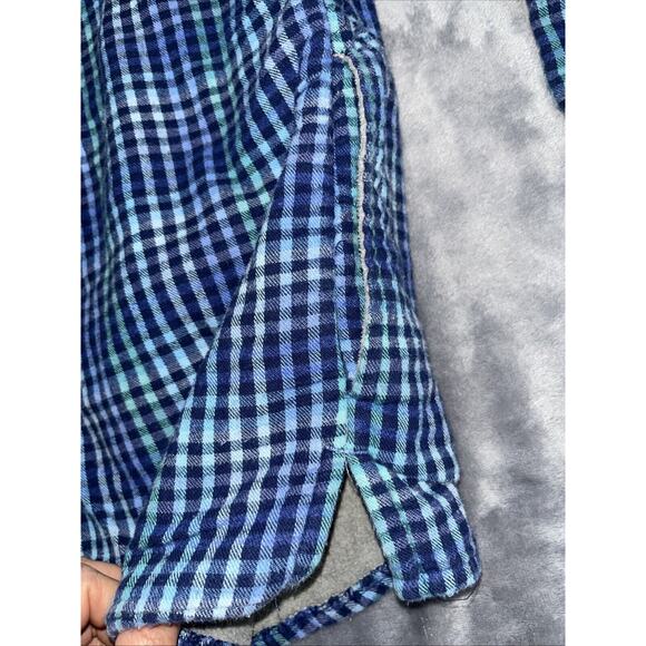 LL Bean Fleece Lined Flannel Hoodie Button Up Kids M 10-12 Blue Plaid - Picture 6 of 11